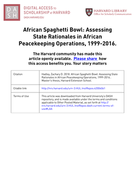 Assessing State Rationales in African Peacekeeping Operations, 1999-2016