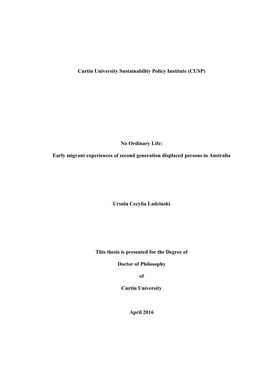 Early Migrant Experiences of Second Generation Displaced Persons in Australia