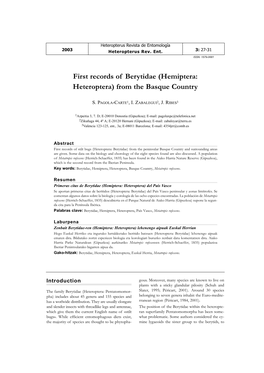First Records of Berytidae (Hemiptera: Heteroptera) from the Basque Country
