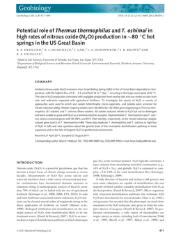 Potential Role of Thermus Thermophilus and T.Oshimai in High Rates of Nitrous Oxide (N2O) Production in 80C Hot Springs in the U