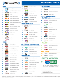 XM CHANNEL LINEUP Your Subscription Package Will Determine Actual Channel Lineup