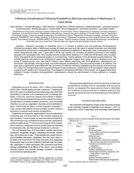 Infectious Complications Following Snakebite by Bothrops Lanceolatus in Martinique: a Case Series