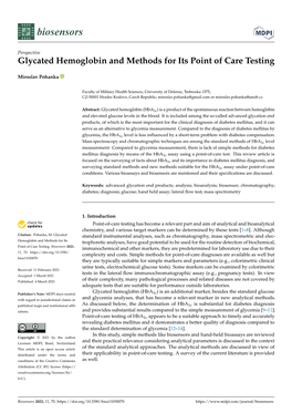 Glycated Hemoglobin and Methods for Its Point of Care Testing