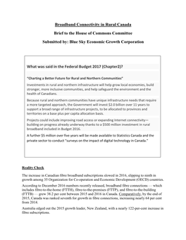 Broadband Connectivity in Rural Canada Brief to the House Of