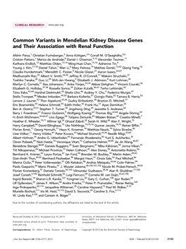 Common Variants in Mendelian Kidney Disease Genes and Their Association with Renal Function