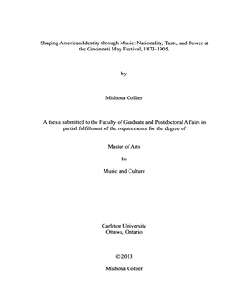 Shaping American Identity Through Music: Nationality, Taste, and Power at the Cincinnati May Festival, 1873-1905