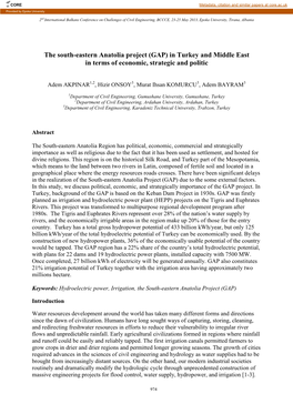 GAP) in Turkey and Middle East in Terms of Economic, Strategic and Politic