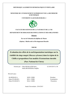 Evaluation Des Effets De La Surf Viabilité Du Singe Magot (Macac