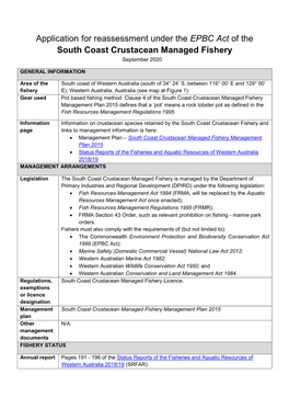 Application for Reassessment Under the EPBC Act of the South Coast Crustacean Managed Fishery September 2020