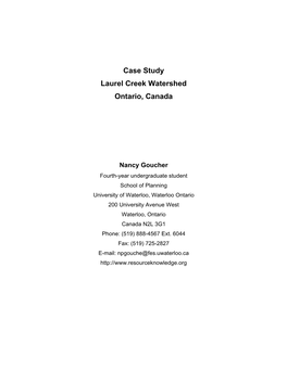 Case Study Laurel Creek Watershed Ontario, Canada