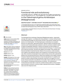 Functional Role and Evolutionary Contributions of Floral Gland Morphoanatomy in the Paleotropical Genus Acridocarpus (Malpighiaceae)