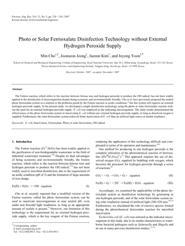 Photo Or Solar Ferrioxalate Disinfection Technology Without External Hydrogen Peroxide Supply