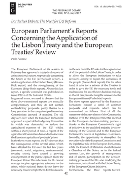 European Parliament's Reports Concerning the Application of the Lisbon Treaty and the European Treaties' Review