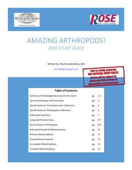 Amazing Arthropods! 2016 Study Guide