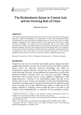 The Hydroelectric Sector in Central Asia and the Growing Role of China