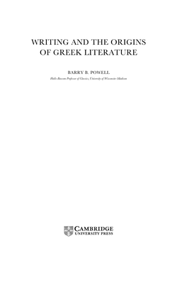 Writing and the Origins of Greek Literature