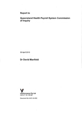 Report to Queensland Health Payroll System Commission of Inquiry Dr David Manfield