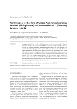 Contribution to the Flora of United Arab Emirates: Glinus Lotoidesl. (Molluginaceae) and Senna Occidentalisl. (Fabaceae) Two