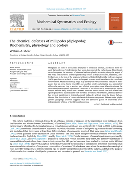 The Chemical Defenses of Millipedes (Diplopoda): Biochemistry, Physiology and Ecology