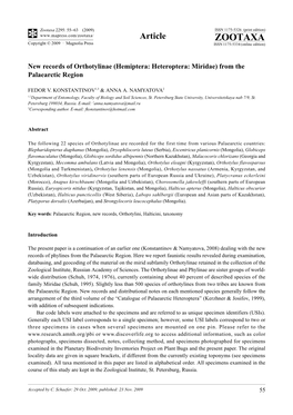 Zootaxa, New Records of Orthotylinae (Hemiptera: Heteroptera: Miridae)