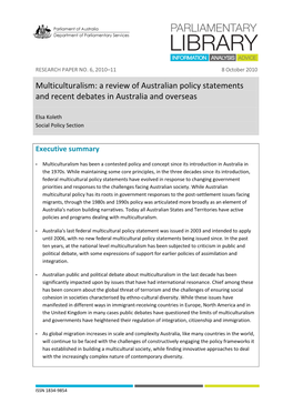 Multiculturalism: a Review of Australian Policy Statements and Recent Debates in Australia and Overseas