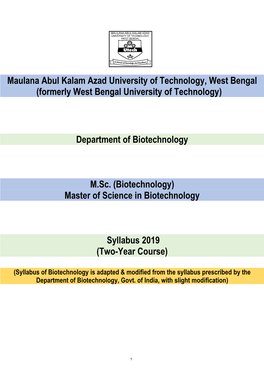 (Formerly West Bengal University of Technology) Department