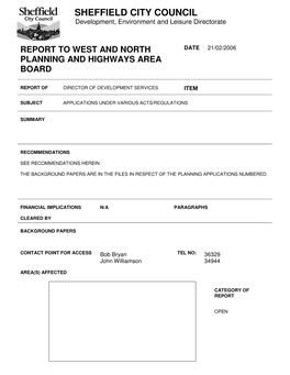 SHEFFIELD CITY COUNCIL Development, Environment and Leisure Directorate