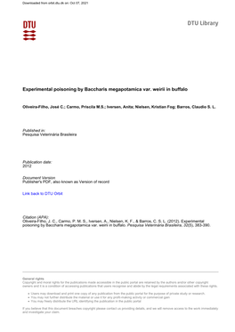 Experimental Poisoning by Baccharis Megapotamica Var. Weirii in Buffalo