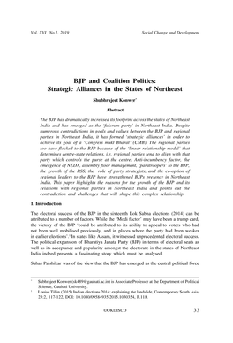 BJP and Coalition Politics: Strategic Alliances in the States of Northeast