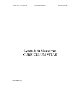 Lytton John Musselman Curriculum Vitae December 2011