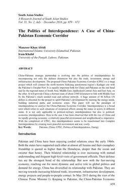 A Case of China- Pakistan Economic Corridor