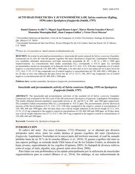 ACTIVIDAD INSECTICIDA Y JUVENOMIMÉTICA DE Salvia Connivens (Epling, 1939) Sobre Spodoptera Frugiperda (Smith, 1797) Insecticide