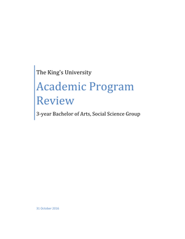 The King's University Academic Program Review 3-Year Bachelor of Arts, Social Science Group