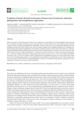 Evolution of Species Diversity in the Genus Chamaecostus (Costaceae): Molecular Phylogenetics and Morphometric Approaches