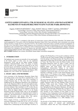 Cottus Gobio Linnaeus, 1758, Ecological Status and Management Elements in Maramureş Mountains Nature Park (Romania)