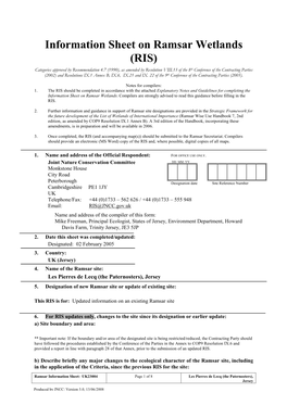 Information Sheet on Ramsar Wetlands (RIS)