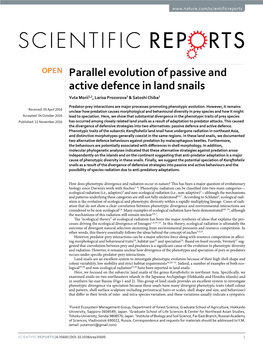 Parallel Evolution of Passive and Active Defence in Land Snails Yuta Morii1,2, Larisa Prozorova3 & Satoshi Chiba2