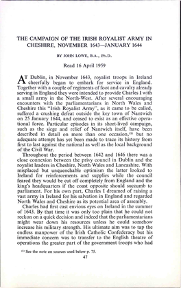 The Campaign of the Irish Royalist Army in Cheshire, November 1643 January 1644