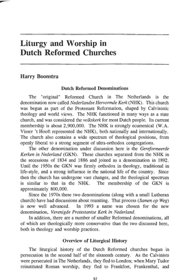 Liturgy and Worship in Dutch Reformed Churches