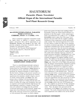 HAUSTORIUM Parasitic Plants Newsletter Official Organ of the International Parasitic Seed Plant Research Group
