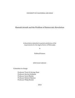 Hannah Arendt and the Problem of Democratic Revolution