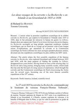 La Recherche » En Islande Et Au Groenland De 1835 Et 1836 Di Roland LE HUENEN Toronto University