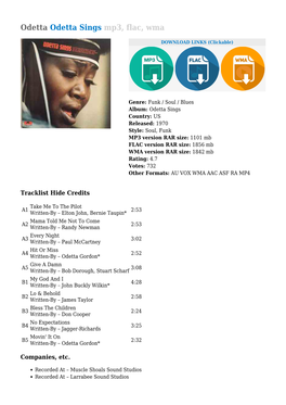 Odetta Odetta Sings Mp3, Flac, Wma