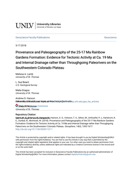 Provenance and Paleogeography of the 25-17 Ma Rainbow Gardens Formation: Evidence for Tectonic Activity at Ca