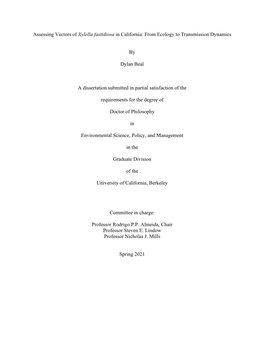 Assessing Vectors of Xylella Fastidiosa in California: from Ecology to Transmission Dynamics