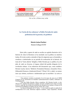 'Carta De Los Cubanos' a Pablo Neruda De 1966