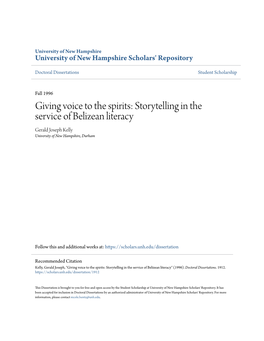 Storytelling in the Service of Belizean Literacy Gerald Joseph Kelly University of New Hampshire, Durham