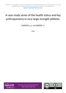 A Case Study Series of the Health Status and Key Anthropometry in Very Large Strength Athletes