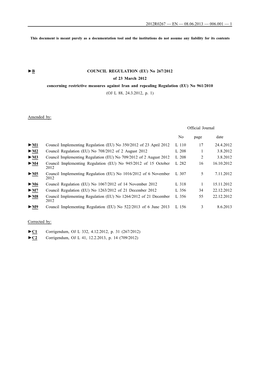 B COUNCIL REGULATION (EU) No 267/2012 of 23 March 2012 Concerning Restrictive Measures Against Iran and Repealing Regulation (EU) No 961/2010 (OJ L 88, 24.3.2012, P