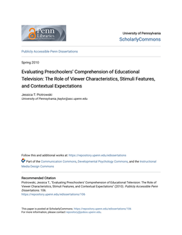 Evaluating Preschoolers' Comprehension of Educational Television